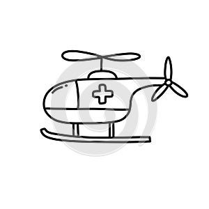Ambulance helicopter doodle icon, vector illustration