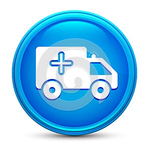 Ambulance icon glass shiny blue round button isolated design vector illustration