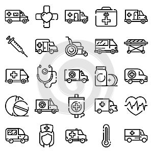 Ambulance icons set, outline style