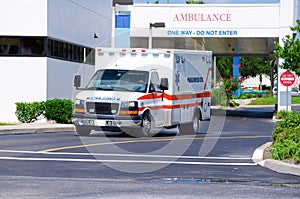 Ambulance leaving hospital after emergency