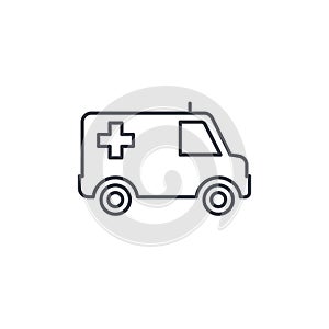 Ambulance, medical car thin line icon. Linear vector symbol