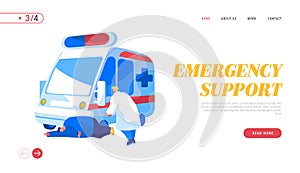 Ambulance Medical Staff Service Occupation Landing Page Template. Medic Character Help Man Patient photo