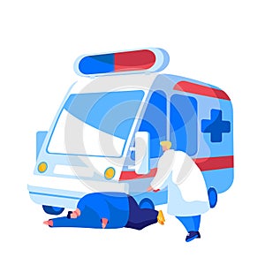 Ambulance Medical Staff Service Occupation. Medic Character Help Man Patient with Apoplexy Attack or Brain Stroke