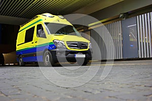 Ambulance parked waiting for an emergency call for intervention
