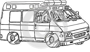 Ambulance, patient transportation hand draw illustration