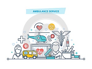 Ambulance service. Modern medicine, health care, patient care, medical facility.