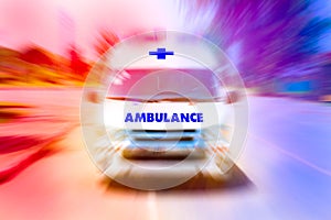 Ambulance speeding to accident first aid abstract motion blur shot.
