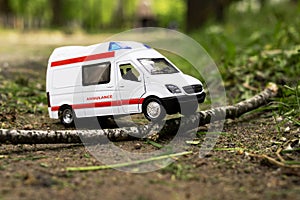 Ambulance stuck in front of a fallen tree