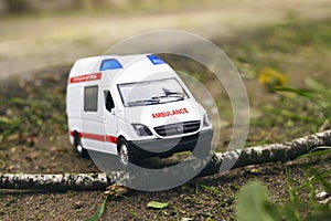 Ambulance stuck in front of a fallen tree