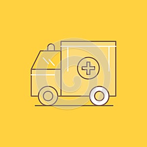 ambulance, truck, medical, help, van Flat Line Filled Icon. Beautiful Logo button over yellow background for UI and UX, website or