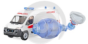 Ambulance van with bag valve mask, 3D rendering