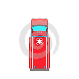 Ambulance van flat vector top view. Help emergency auto red transportation rescue