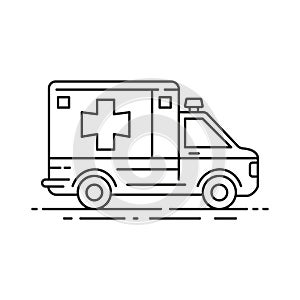 Ambulance vehicle line icon. First aid, emergency service. Urgent medical care concept.