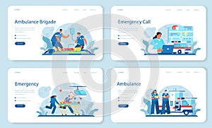 Ambulance web banner or landing page set. Emergency doctor