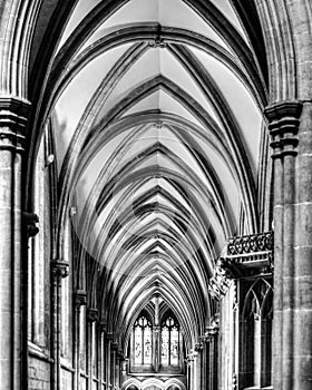 Ambulatory Ceiling in Wells Cathedral HDR BW