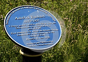 Amelia Earhart Sign Plaque, Millennium Coastal Path, Pwll, Burry Port, Llanelli, South Wales