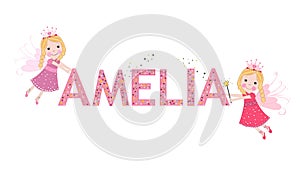 Amelia female name with cute fairy