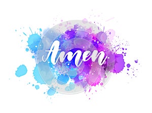 Amen lettering on watercolor splash