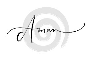 Amen vector calligraphy Bible text. Christian phrase isolated on white background. Hand drawn vintage lettering