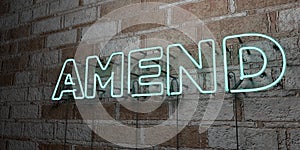 AMEND - Glowing Neon Sign on stonework wall - 3D rendered royalty free stock illustration