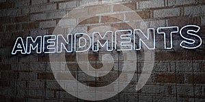 AMENDMENTS - Glowing Neon Sign on stonework wall - 3D rendered royalty free stock illustration