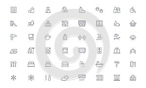 Amenities, Hotel room, Real estate Vector line icons photo