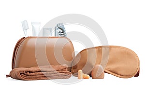 Business Class amenity kit isolated on background