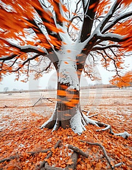 Amentum leaves fallen background in winter