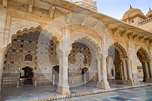 Amer Fort ancient medieval architecture artwork at Jaipur, Rajasthan, India