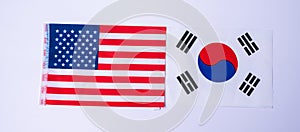 America against Korea flags. freindship, war, conflict, Politics and relationship concept