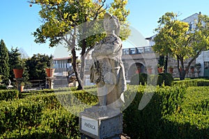 America, allegoric sculpture in the Garden of the Episcopal Palace, Jardim do Paco, Castelo Branco, Portugal photo