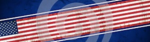 America background panorama - Banner of the flag from united states and stars, isolated on blue rustic texture, with space for