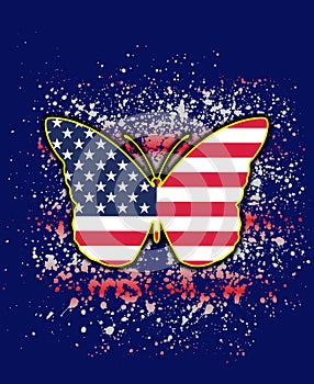 America butterfly with red and white coloring splash background