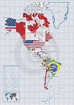 America Continental country flags and map Puzzle