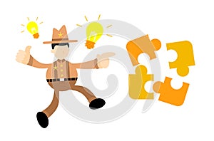 america cowboy and puzzle lamp idea business cartoon doodle flat design vector illustration