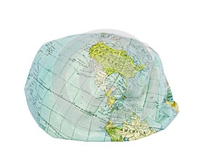 America. Deflated earth globe. photo