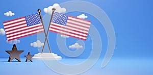 america flag with 4th july day concept, 3d rendering illustration, american day celebration, empty blank space banner ads, Indepen