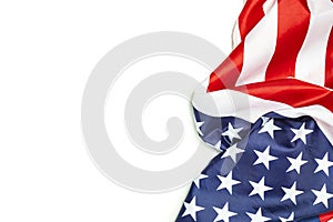 America flag of fabric with copy space for text