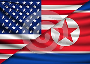 America flag and North Korea flag, friendship relationship