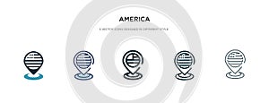 America icon in different style vector illustration. two colored and black america vector icons designed in filled, outline, line