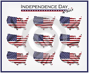 America map and waving flag set . Independence day of USA  4th July  concept . Element vector