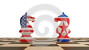 America North Korea conflict. Chess concept. Isolated 3d illustration