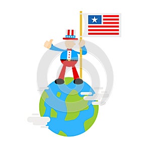 america people and earth globe global domination cartoon doodle flat design vector illustration