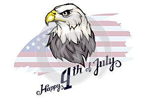 America`s Independence Day. Traditional Symbols of America. Bald eagle logo. Happy Independence Day. American flag.