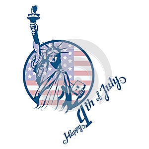 America`s Independence Day. Traditional Symbols of America. The Statue of Liberty. Happy Independence Day. American flag.