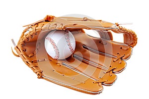 America s pastime, sporting equipment and american sports concept with a new generic baseball glove and holding a ball isolated on