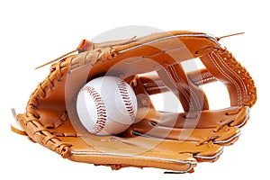 America s pastime, sporting equipment and american sports concept with a new generic baseball glove and holding a ball isolated on