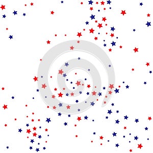 America Stars Poster. Blue Confetti Symbol. Red Sparkling Card. Celebration Background. White Starry Festive. Glitter Sky. Summer