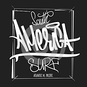 America surfing artwork, t-shirt apparel print graphics.