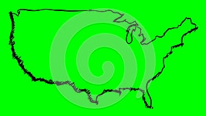 America United States drawing outline map green screen isolated